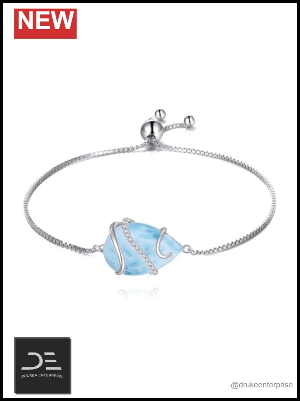 Sterling Silver Teardrop Charm Bracelet with Larimar Turquoise for Women